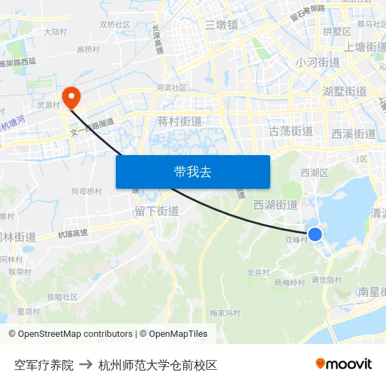 空军疗养院 to 杭州师范大学仓前校区 map
