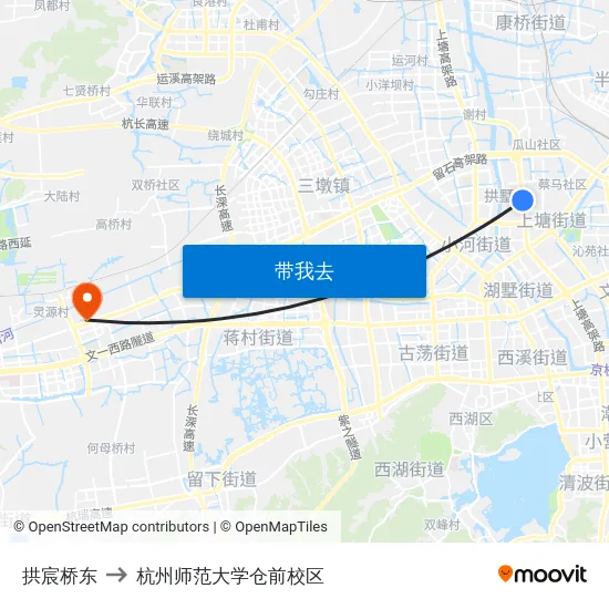 拱宸桥东 to 杭州师范大学仓前校区 map