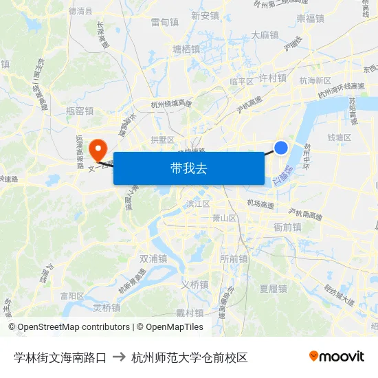 学林街文海南路口 to 杭州师范大学仓前校区 map