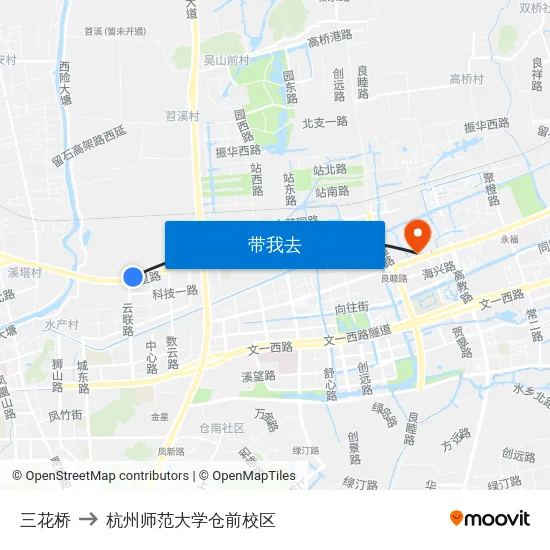 三花桥 to 杭州师范大学仓前校区 map