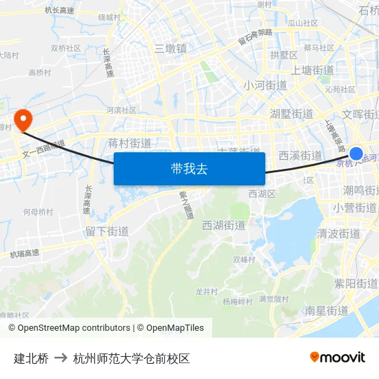 建北桥 to 杭州师范大学仓前校区 map