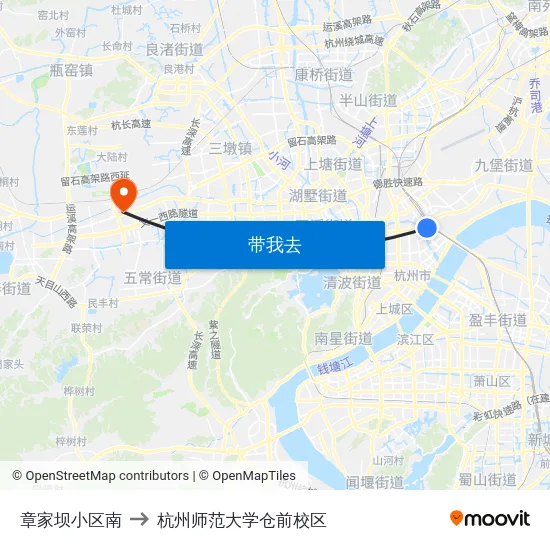 章家坝小区南 to 杭州师范大学仓前校区 map