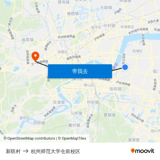 新联村 to 杭州师范大学仓前校区 map