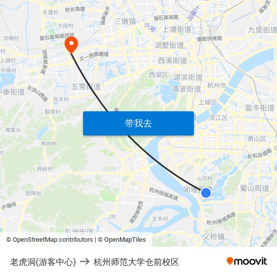老虎洞(游客中心) to 杭州师范大学仓前校区 map