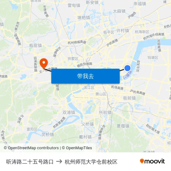 听涛路二十五号路口 to 杭州师范大学仓前校区 map