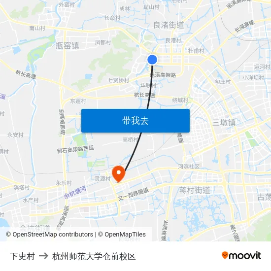 下史村 to 杭州师范大学仓前校区 map