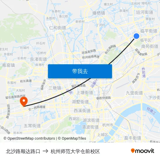 北沙路顺达路口 to 杭州师范大学仓前校区 map