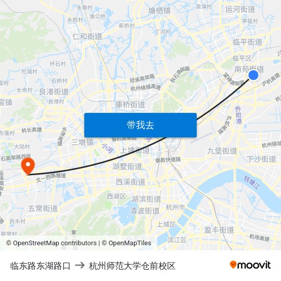 临东路东湖路口 to 杭州师范大学仓前校区 map