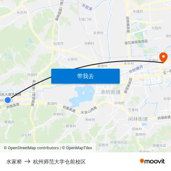 水家桥 to 杭州师范大学仓前校区 map