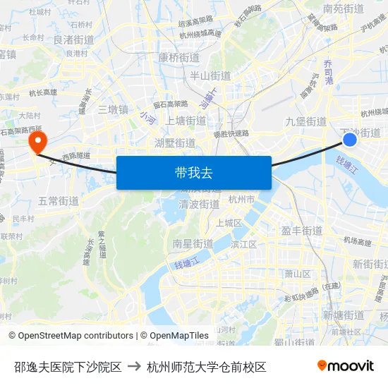 邵逸夫医院下沙院区 to 杭州师范大学仓前校区 map