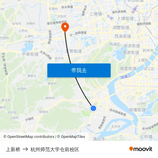 上新桥 to 杭州师范大学仓前校区 map