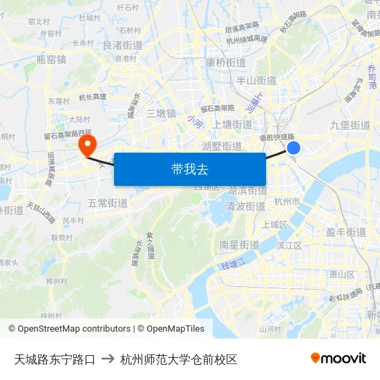天城路东宁路口 to 杭州师范大学仓前校区 map