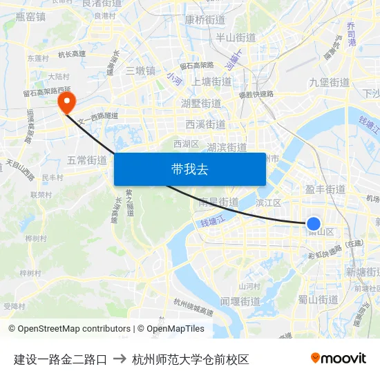 建设一路金二路口 to 杭州师范大学仓前校区 map