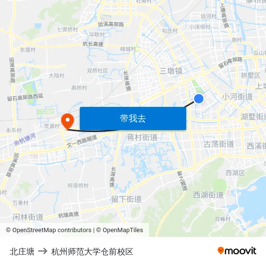 北庄塘 to 杭州师范大学仓前校区 map