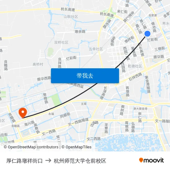 厚仁路墩祥街口 to 杭州师范大学仓前校区 map