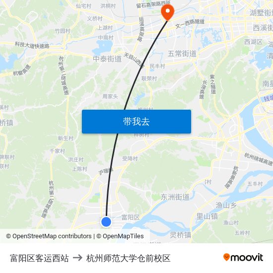 富阳区客运西站 to 杭州师范大学仓前校区 map