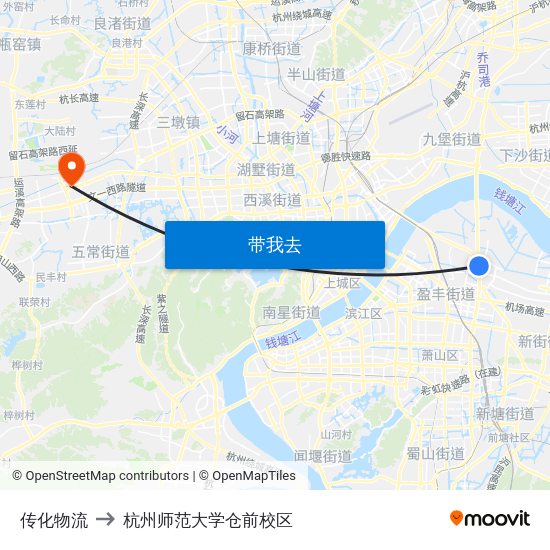 传化物流 to 杭州师范大学仓前校区 map