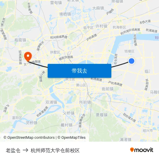 老盐仓 to 杭州师范大学仓前校区 map