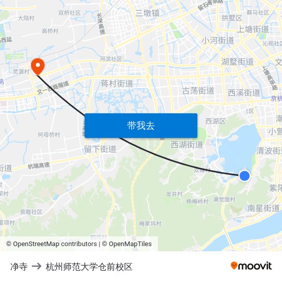 净寺 to 杭州师范大学仓前校区 map