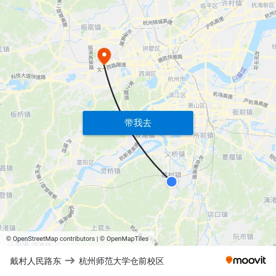 戴村人民路东 to 杭州师范大学仓前校区 map