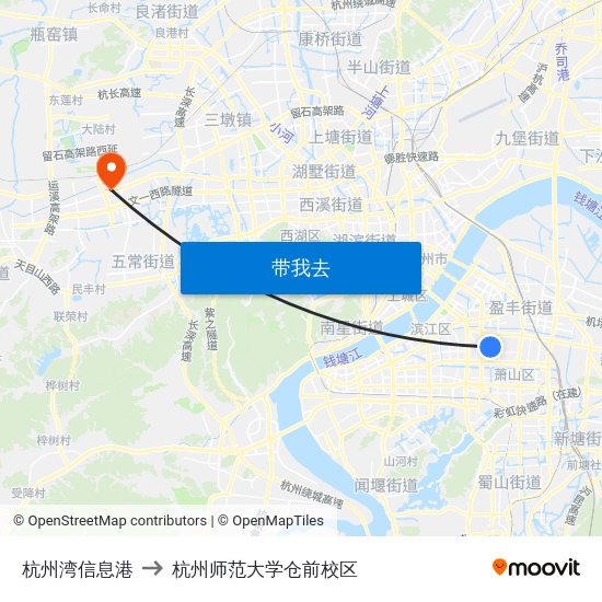 杭州湾信息港 to 杭州师范大学仓前校区 map