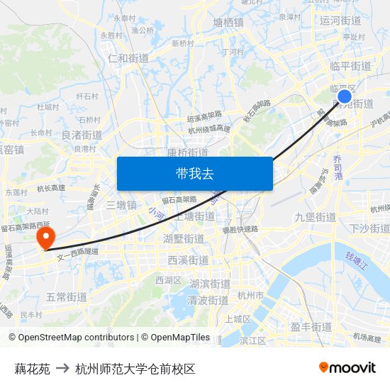 藕花苑 to 杭州师范大学仓前校区 map