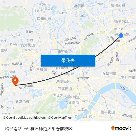 临平南站 to 杭州师范大学仓前校区 map