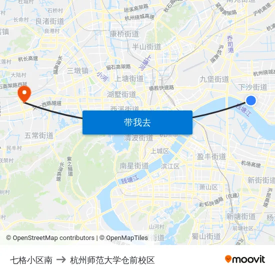 七格小区南 to 杭州师范大学仓前校区 map