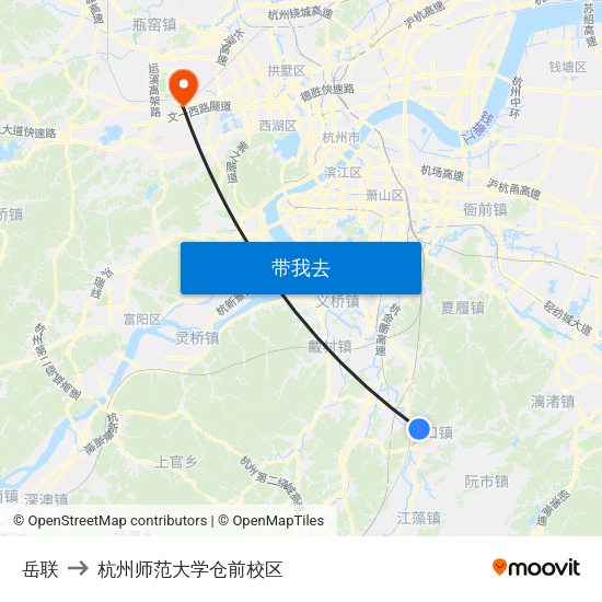 岳联 to 杭州师范大学仓前校区 map