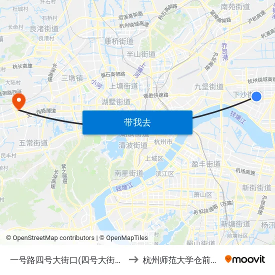一号路四号大街口(四号大街以南) to 杭州师范大学仓前校区 map