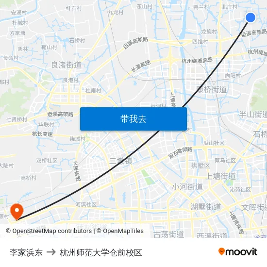 李家浜东 to 杭州师范大学仓前校区 map