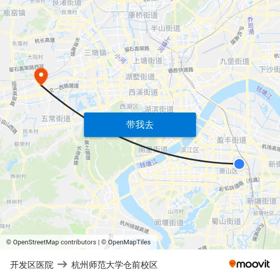 开发区医院 to 杭州师范大学仓前校区 map