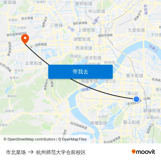 市北菜场 to 杭州师范大学仓前校区 map