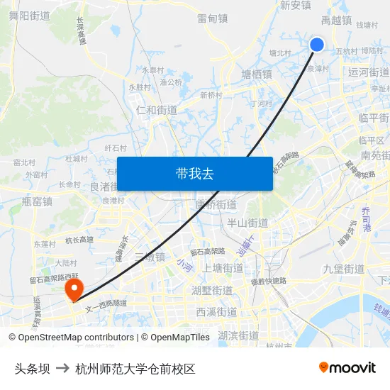 头条坝 to 杭州师范大学仓前校区 map