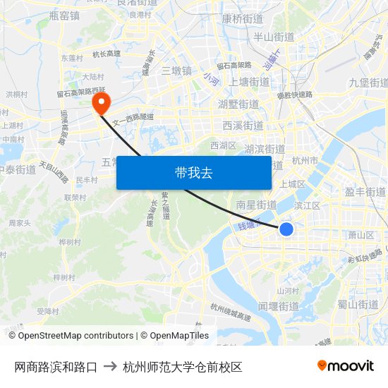网商路滨和路口 to 杭州师范大学仓前校区 map