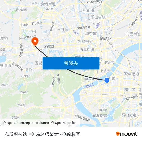 低碳科技馆 to 杭州师范大学仓前校区 map