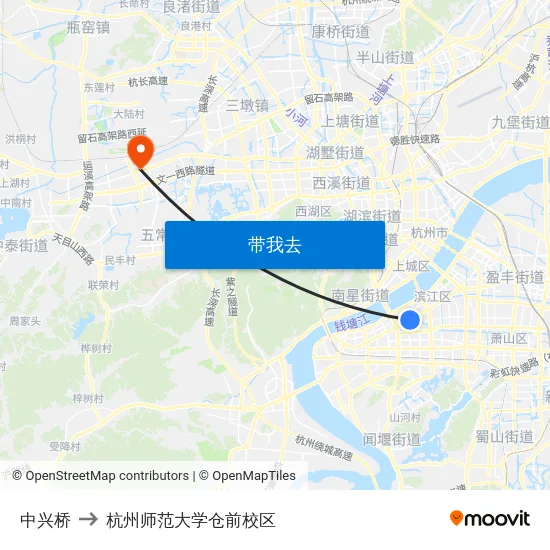 中兴桥 to 杭州师范大学仓前校区 map