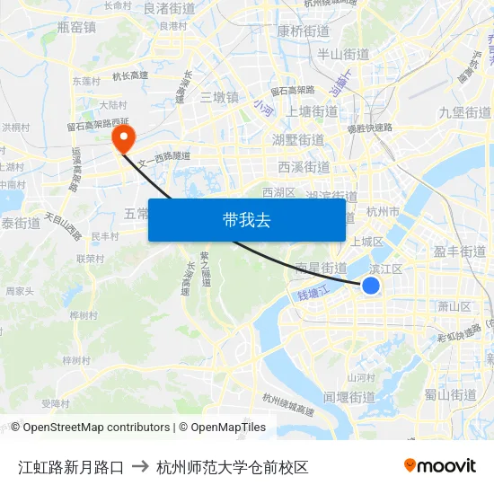 江虹路新月路口 to 杭州师范大学仓前校区 map