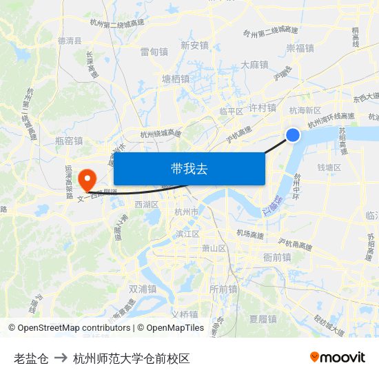 老盐仓 to 杭州师范大学仓前校区 map