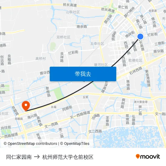 同仁家园南 to 杭州师范大学仓前校区 map