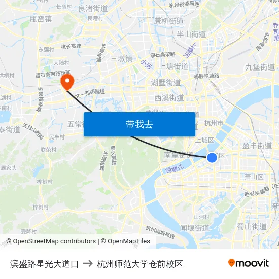 滨盛路星光大道口 to 杭州师范大学仓前校区 map