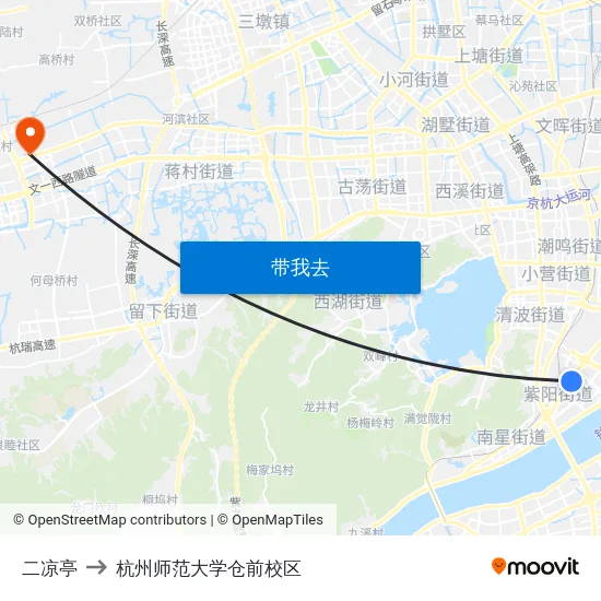 二凉亭 to 杭州师范大学仓前校区 map