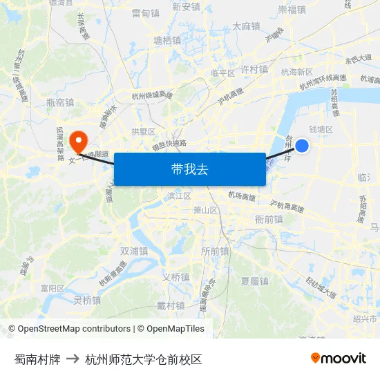 蜀南村牌 to 杭州师范大学仓前校区 map