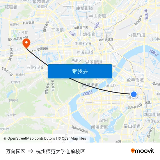万向园区 to 杭州师范大学仓前校区 map