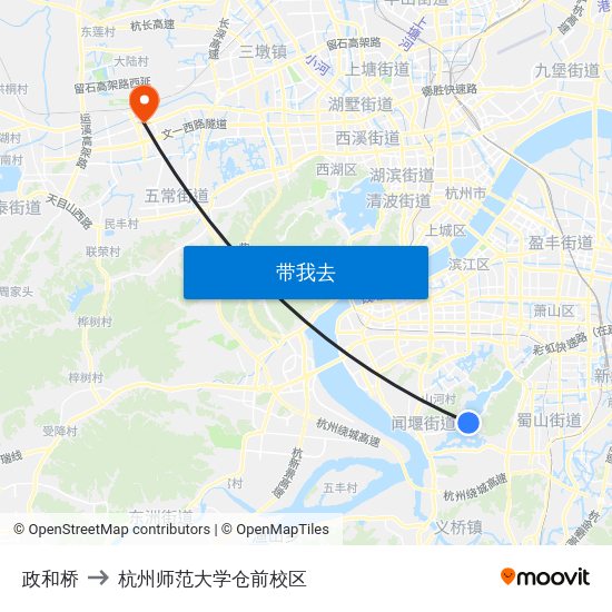 政和桥 to 杭州师范大学仓前校区 map