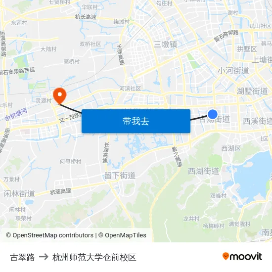 古翠路 to 杭州师范大学仓前校区 map