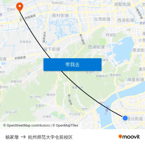 杨家墩 to 杭州师范大学仓前校区 map