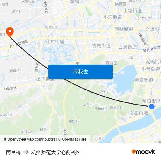 南星桥 to 杭州师范大学仓前校区 map