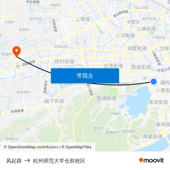 凤起路 to 杭州师范大学仓前校区 map