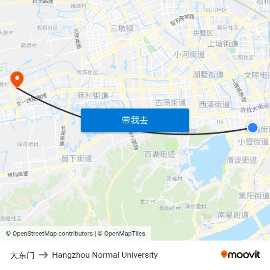 大东门 to Hangzhou Normal University map